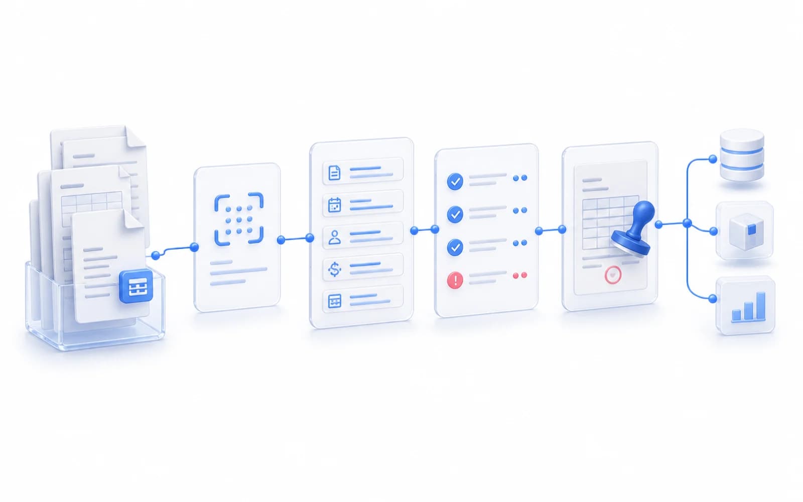 Белая техническая схема Document AI: документы, OCR, проверка полей и экспорт в учётную систему