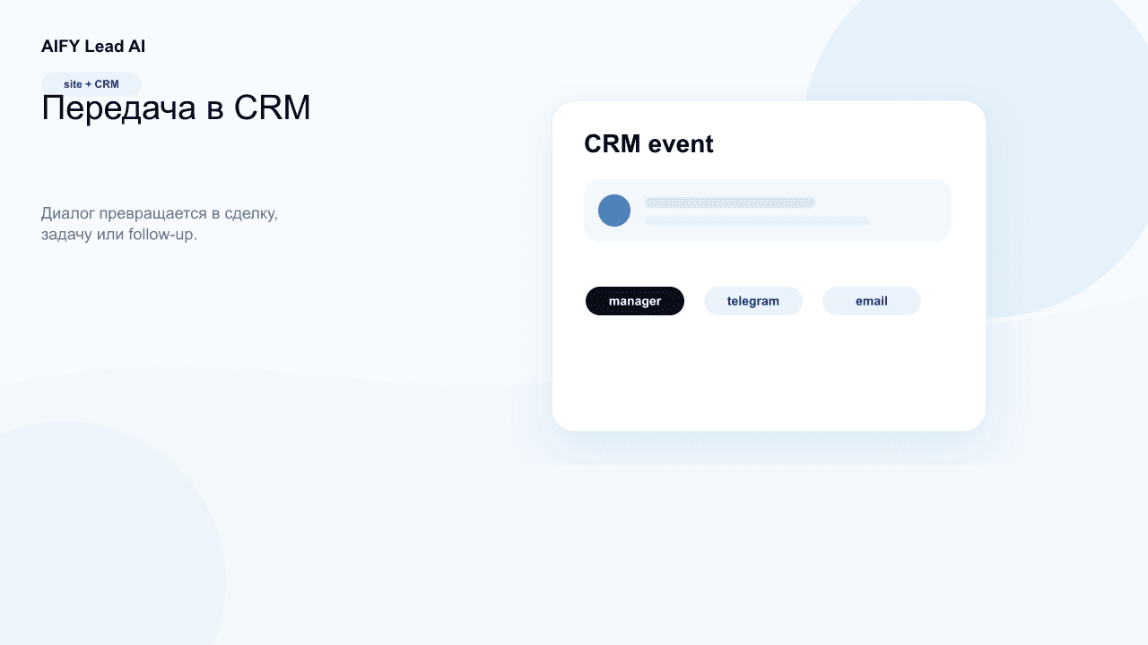 ИИ в CRM: заявка, оценка, задача менеджеру и журнал